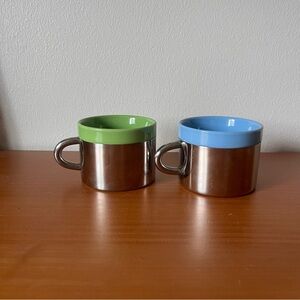 Set of 2 Vintage Stainless Steel and Ceramic Mugs